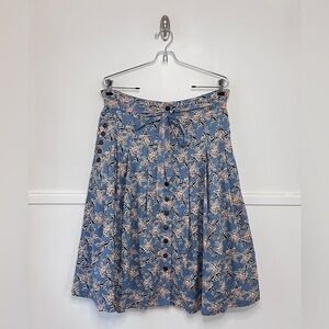 Modcloth Bring To Life Blue Floral Pleated Button Front A-Line Midi Skirt NWT